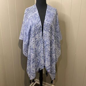 The Limited 0/Small Light Blue Printed Tassel Short Sleeve Cover Up Swim